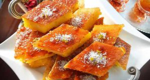 طرز تهیه کیک شربتی خوشمزه و زعفرانی به روش شیرازی